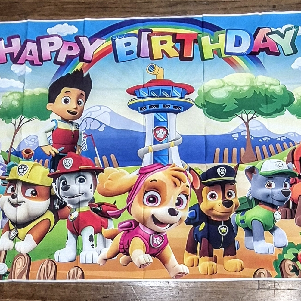 Paw Patrol 6 foot Vinyl Birthday Photo Backdrop and balloon kit & *FREE GIFT* - Picture 2 of 6